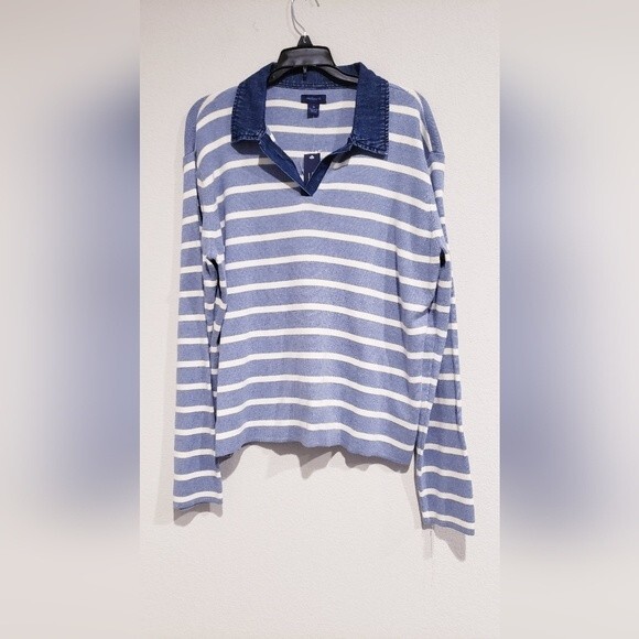 Westbound Longsleeves Stripe Sweater with Denim Trim Collar Size XL - Picture 1 of 6